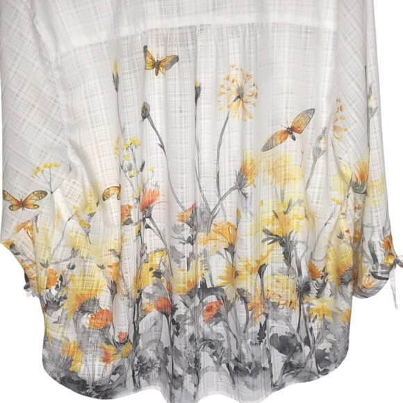 Alfred Dunner Shirt Womens XL White Floral Butterfly Button Front 3/4 Sleeve - Picture 16 of 16
